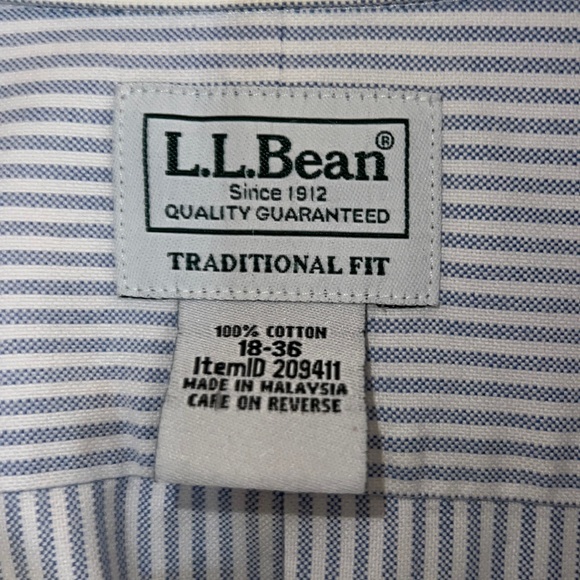 LL Bean Men’s Blue Pinstriped Dress Shirt - Picture 2 of 6